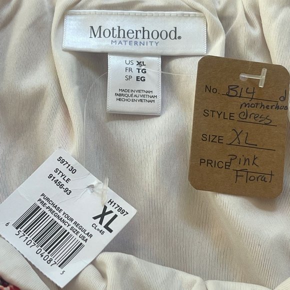 Motherhood Maternity Paisley Dress XL Off Shoulder Tie Sleeve Pink Knee Length - Picture 7 of 12